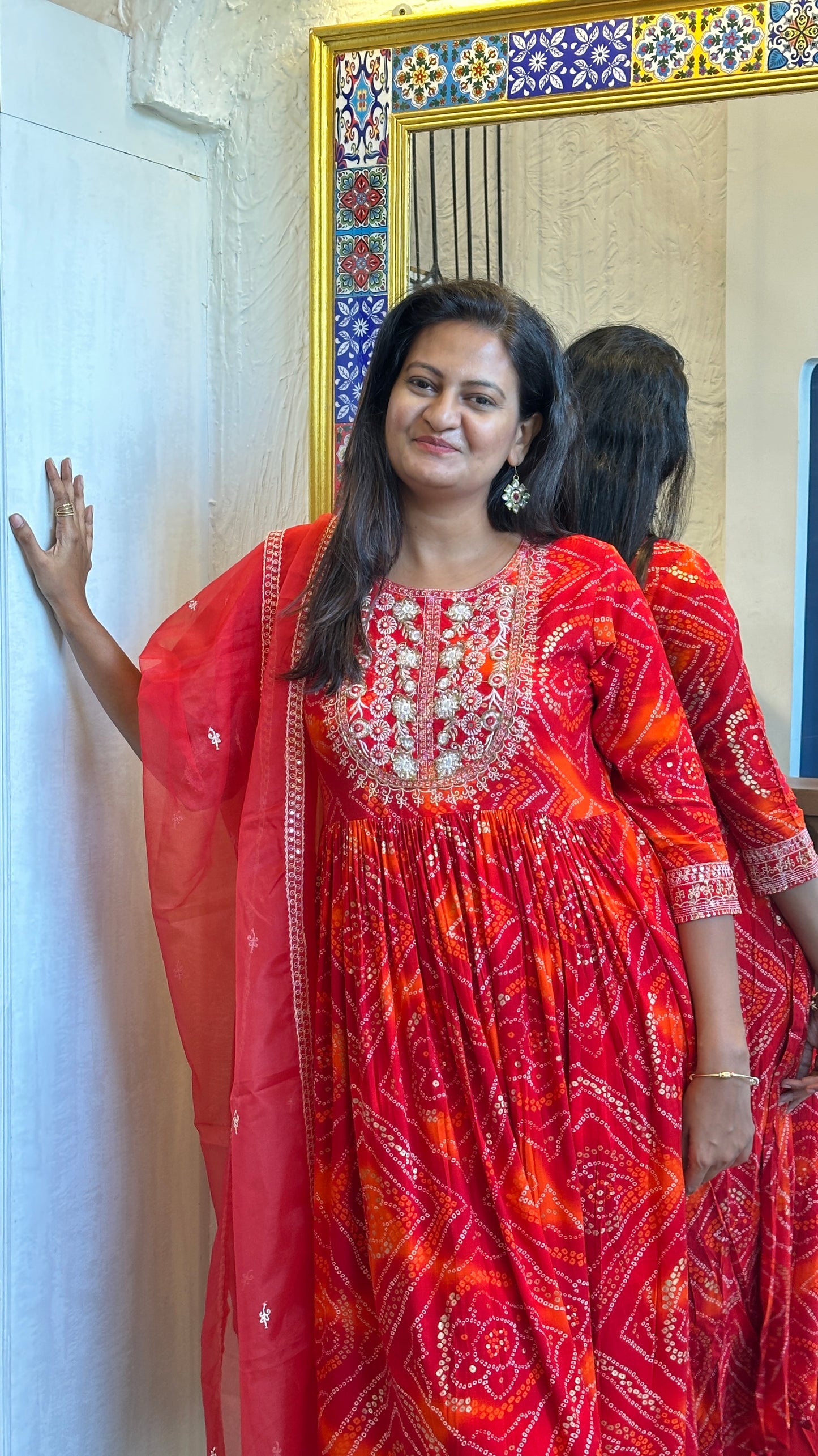 Gulmohar Bandhani Anarkali Set
