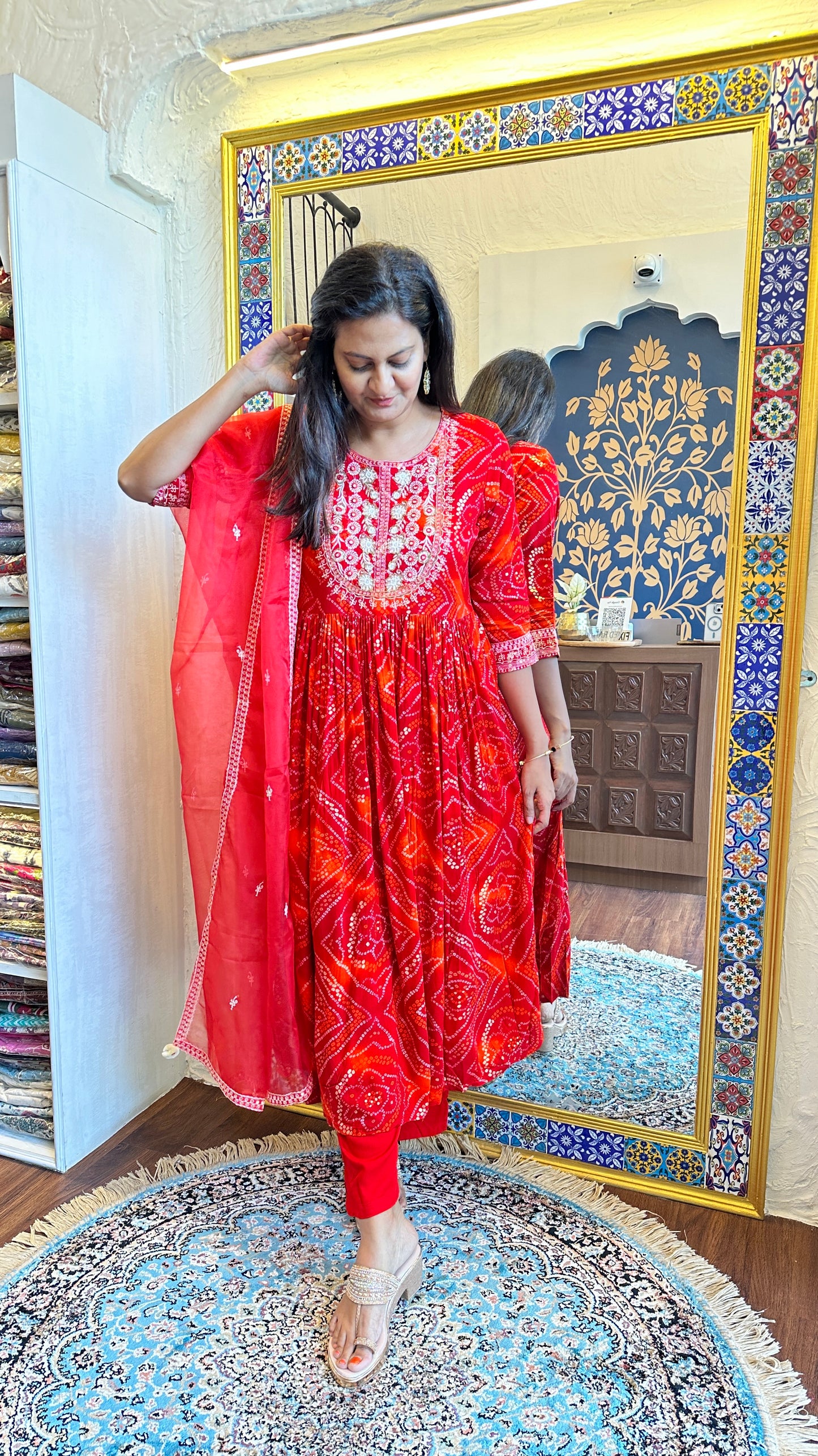 Gulmohar Bandhani Anarkali Set