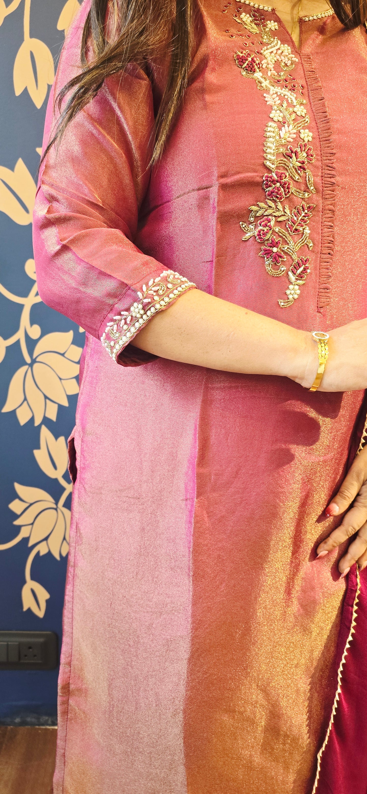 Rosewood Silk Embroidered Suit Set