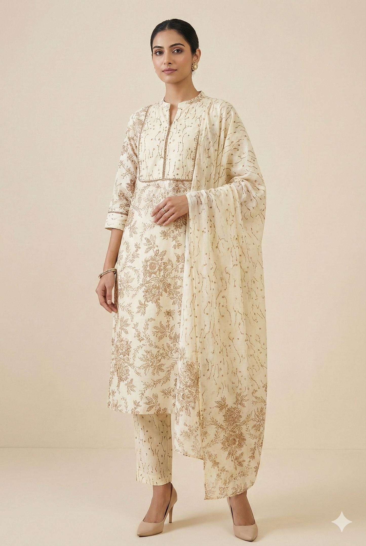 Ivory & Cocoa Floral Cotton Suit Set