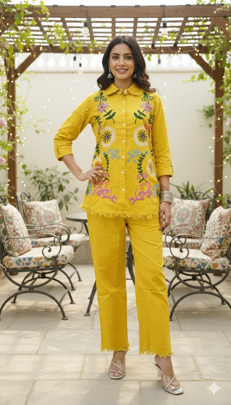 Sunshine Bloom Hand-Embroidered Co-Ord Set