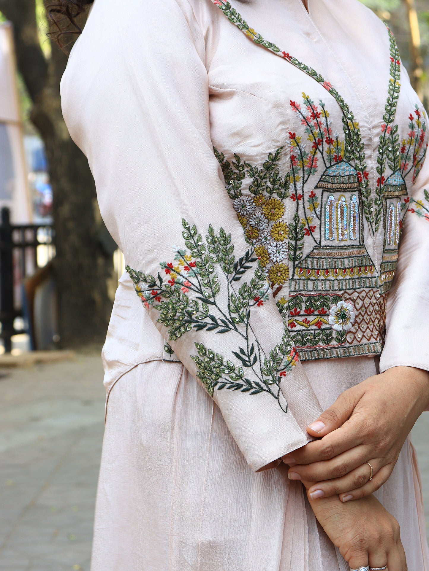 Pastel Peach Hand-Embroidered Indo-Western Co-ord Set