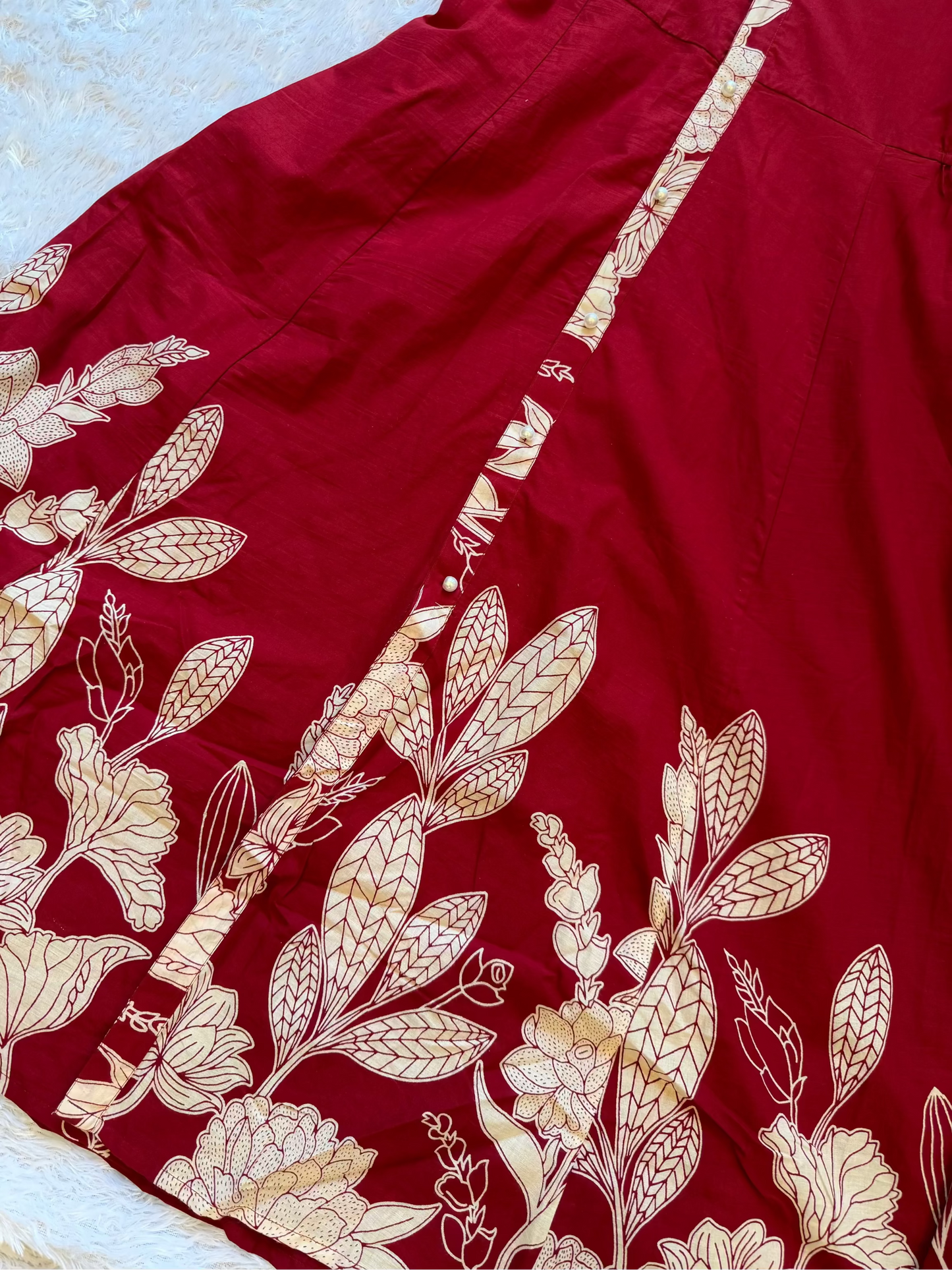 Red Kurta with button down sleeves