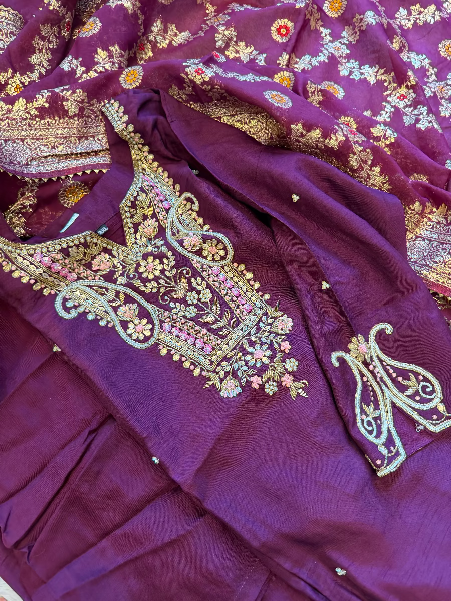 Festive Glam Handcrafted Silk Suit Set