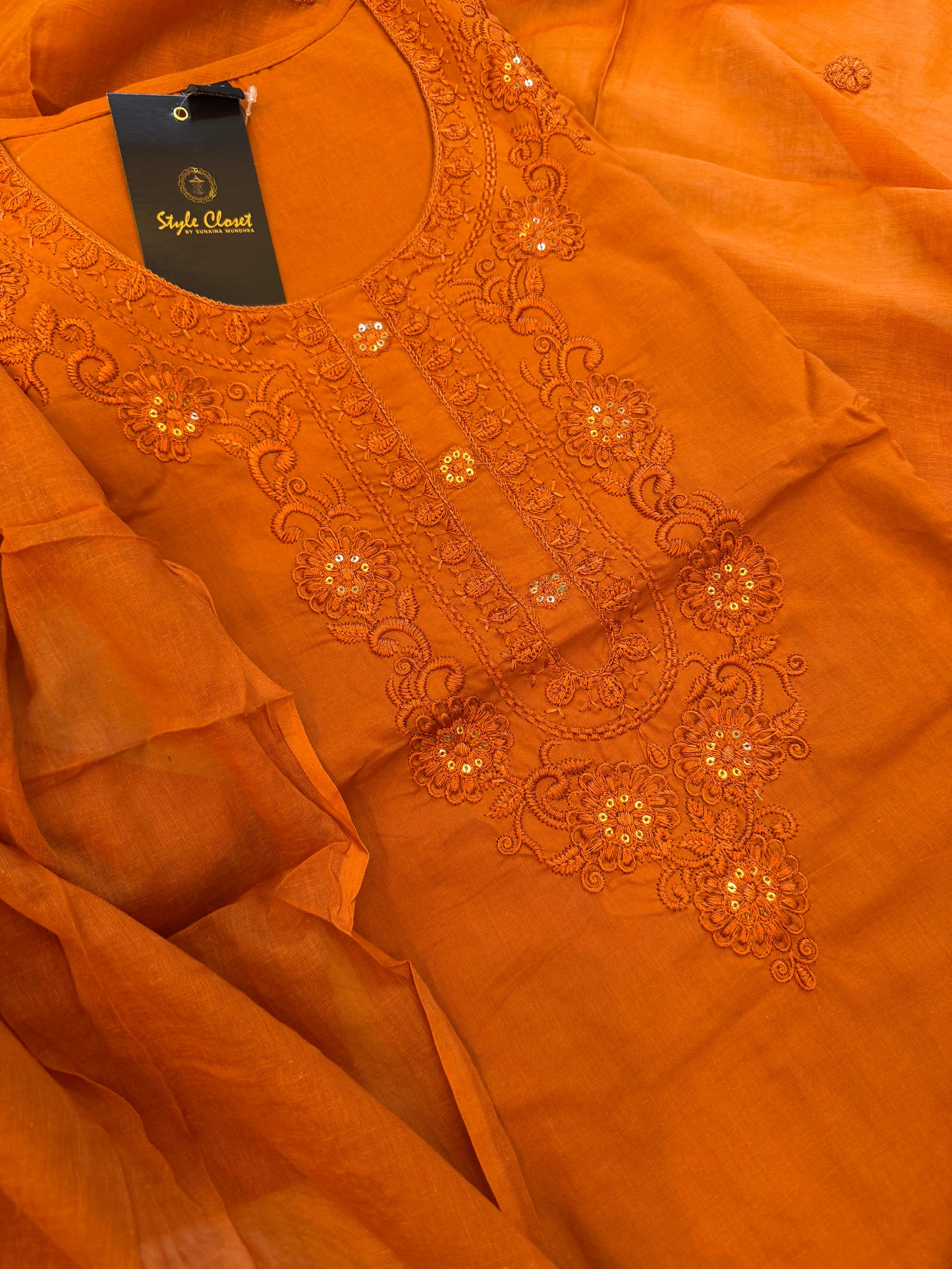 Saffron Orange Handloom Ethnic Suit Set