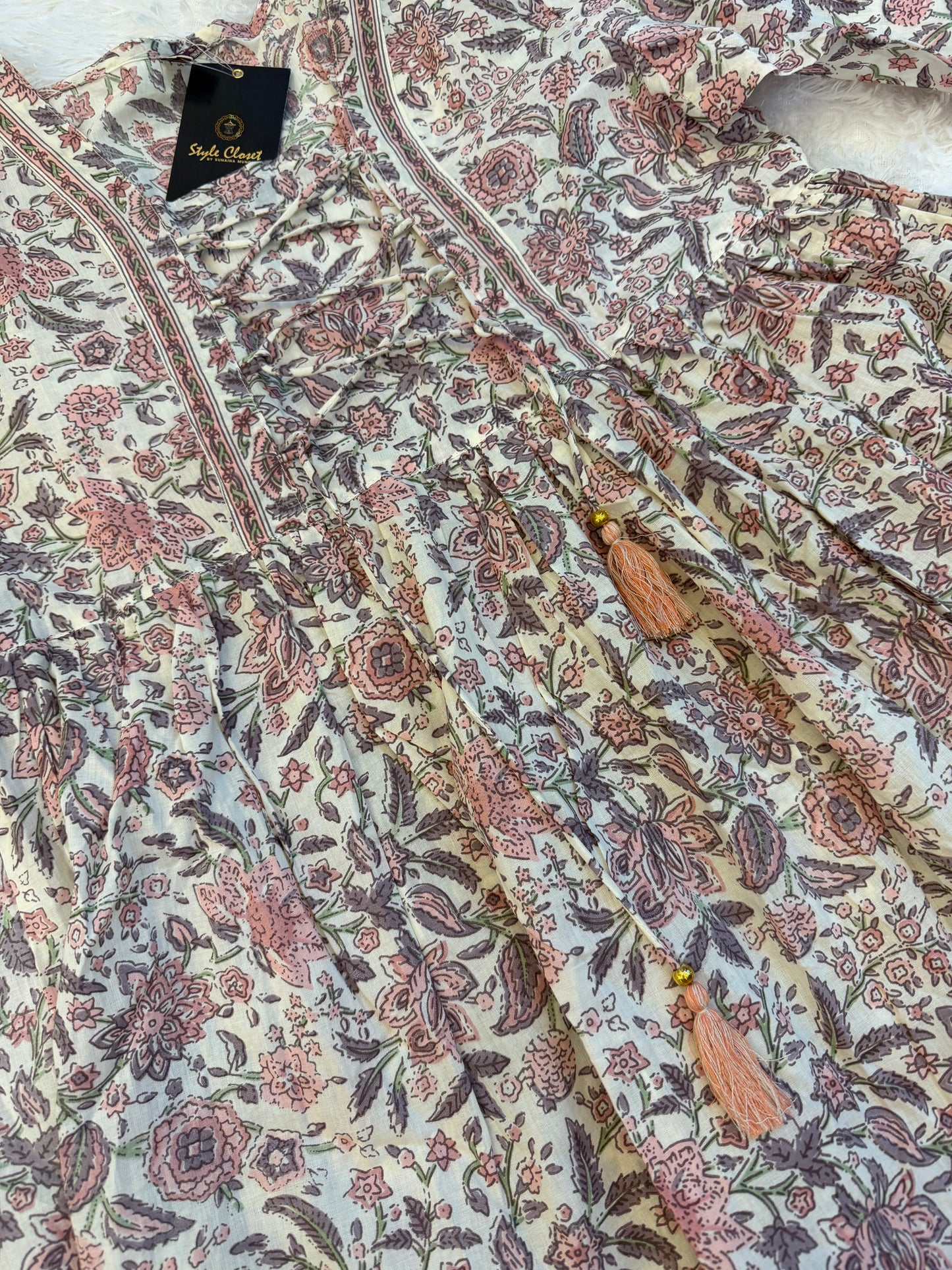 Blush Floral Handblock Short Kurta