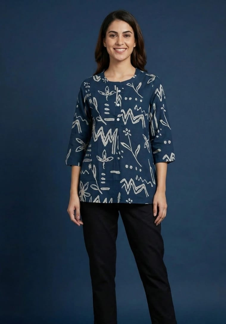 Indigo Printed Short Kurti