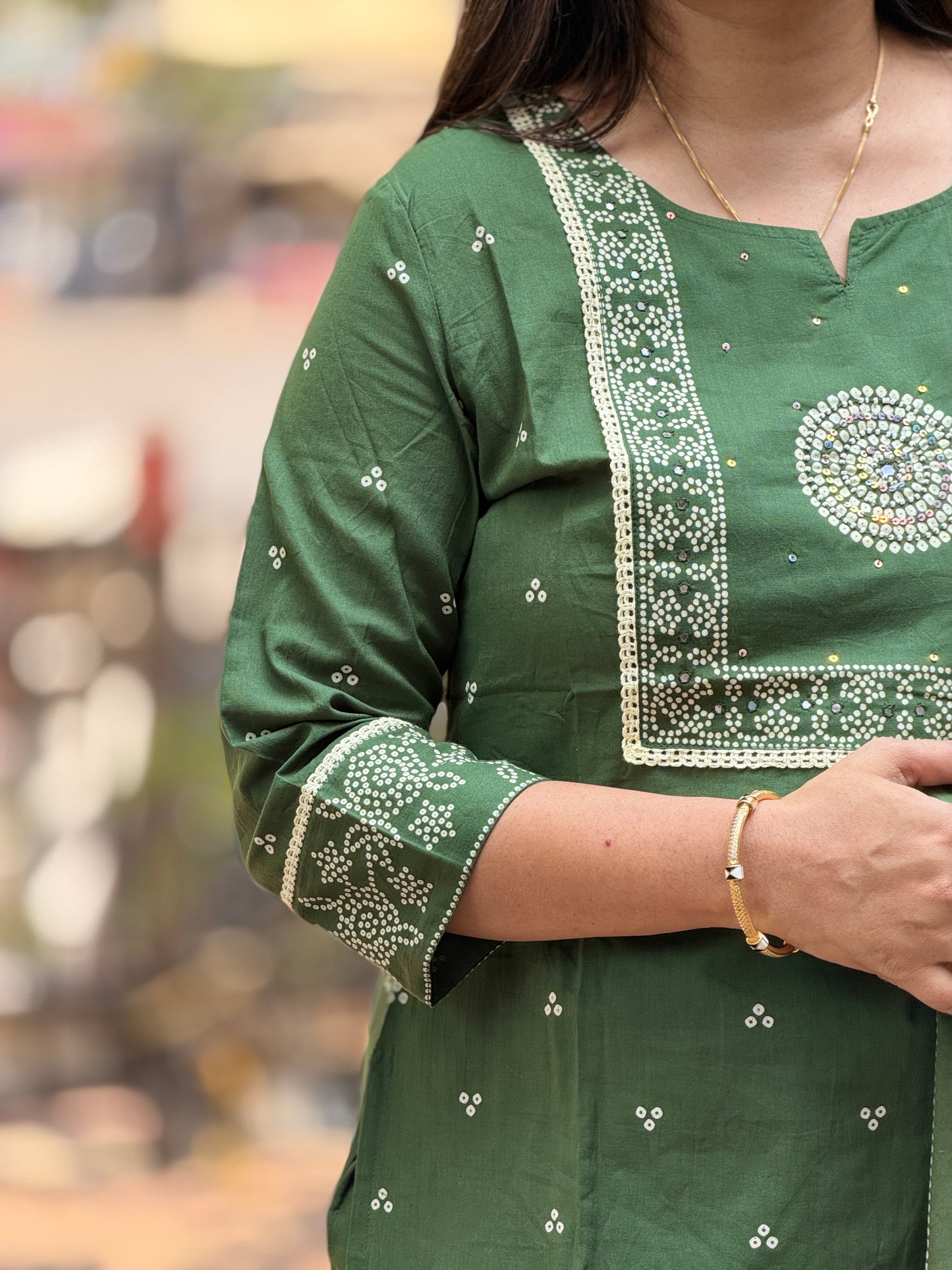 Dark Green Bandhani Print Suit Set