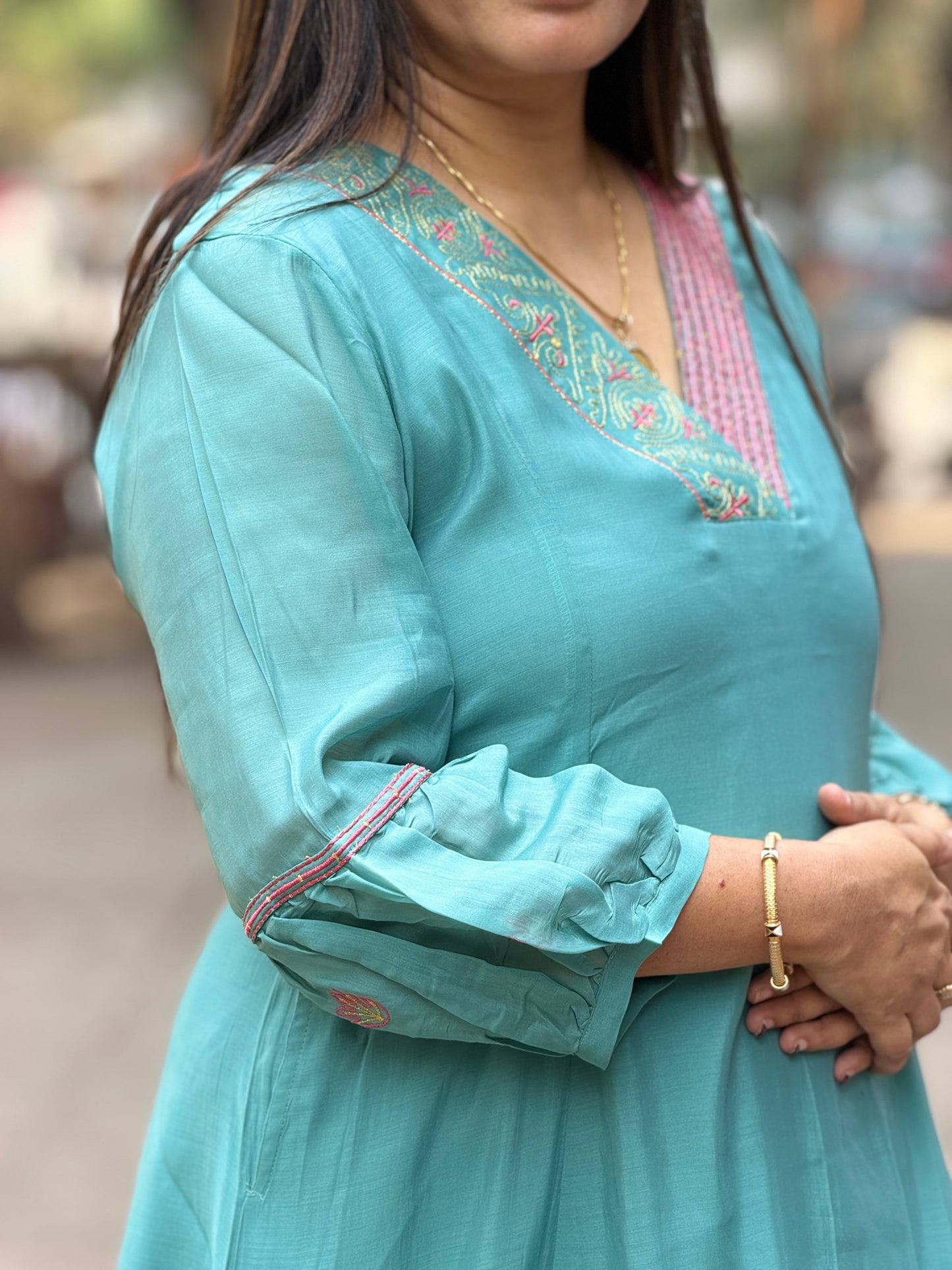 Aqua Blue Grace Embroidered Kurta Set
