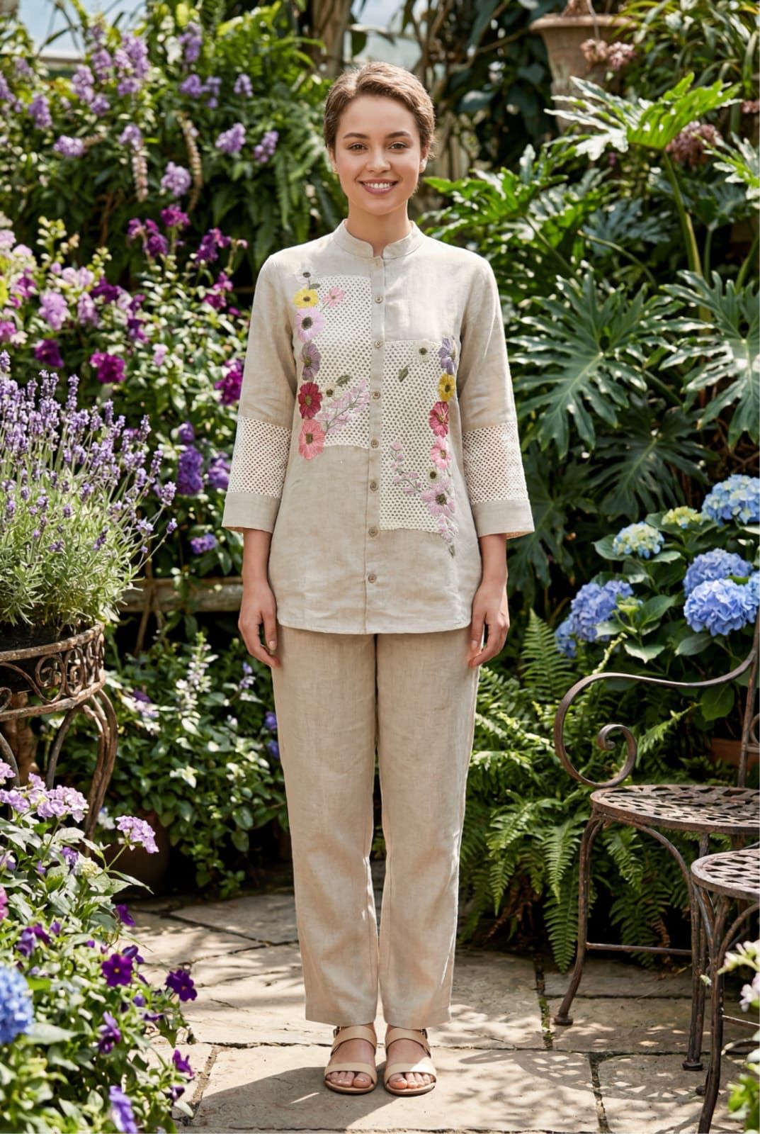 Botanical Bloom Jute Lenin Co-ord Set