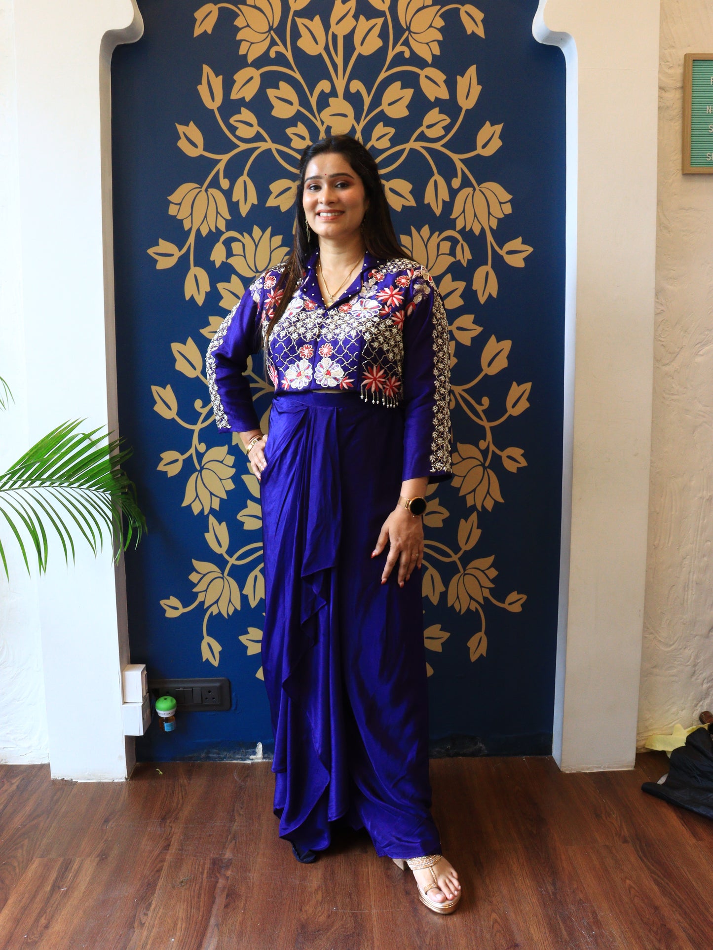 Embroidered Drape Skirt Set