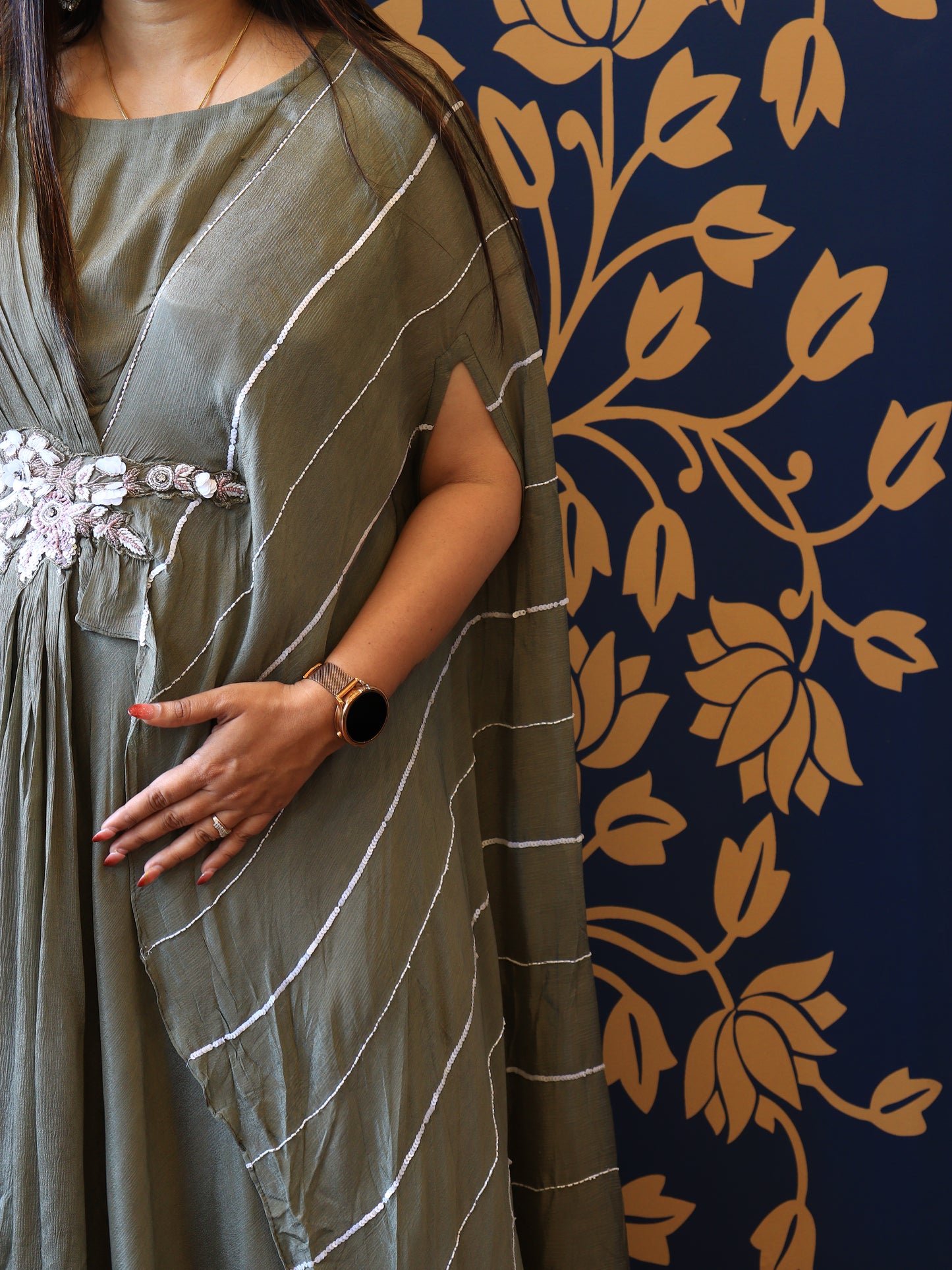 Olive Green Drape Gown