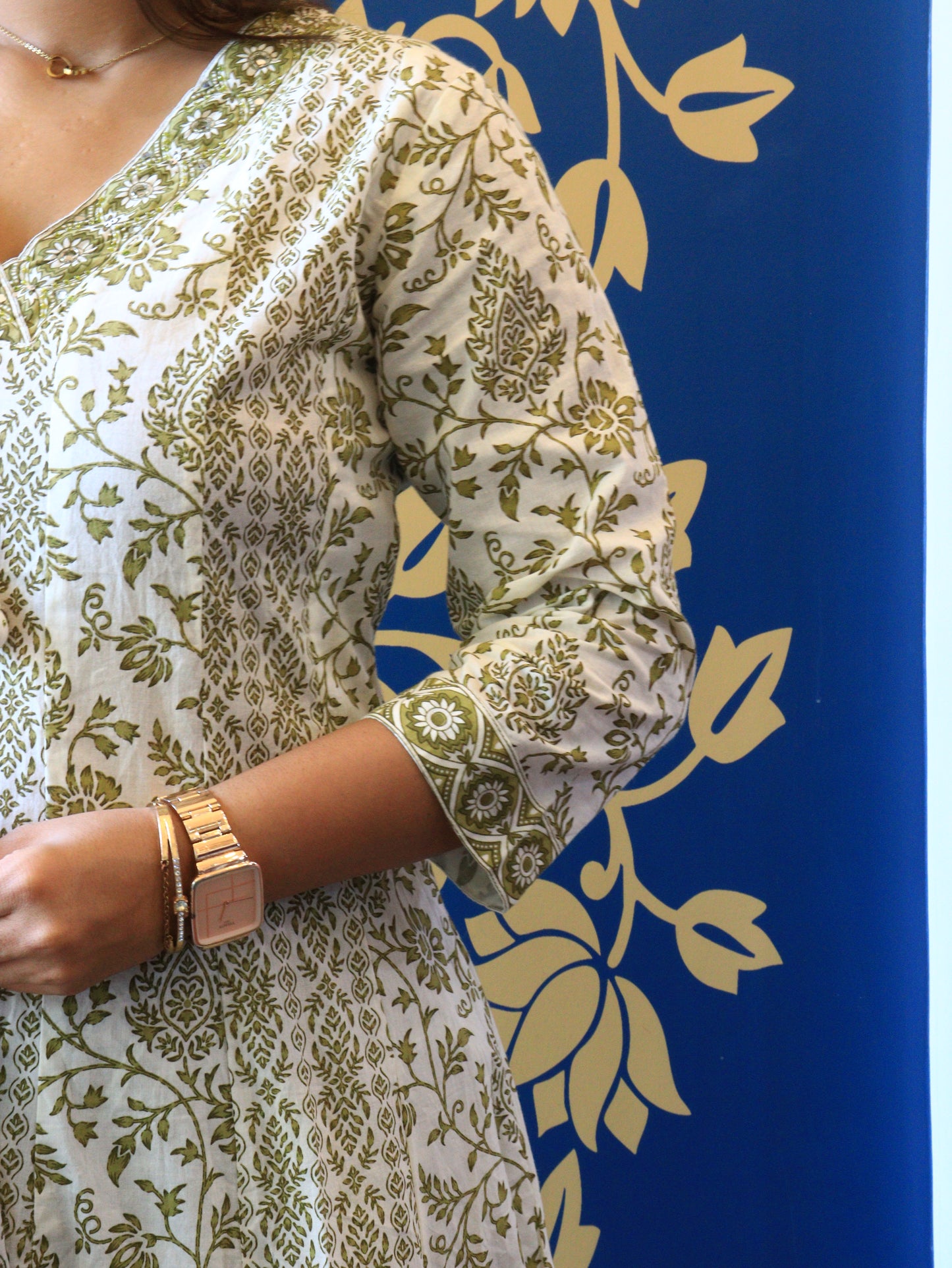 Elegant Sage Green Floral Anarkali Kurta Set