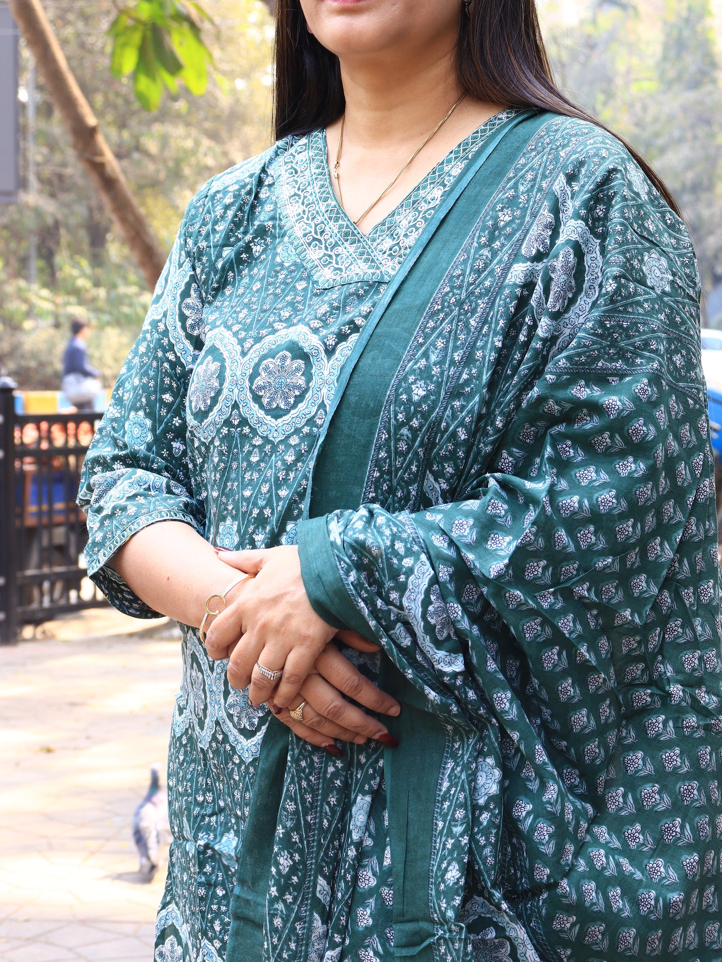 Bloom Handblock Printed Cotton Kurta Set With Dupatta