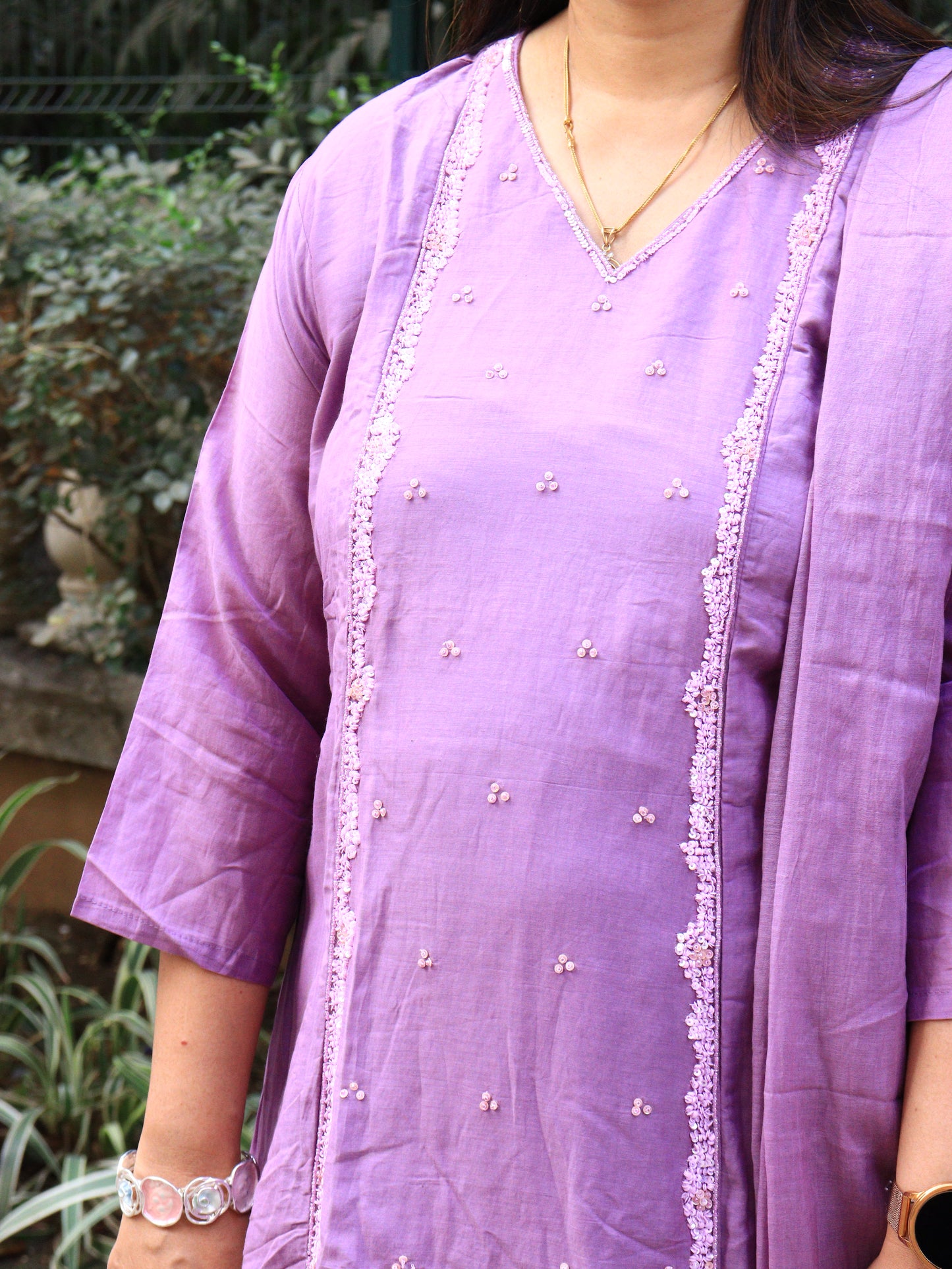 Lavender & Peach Ombre Chanderi Kurta Set with Dupatta