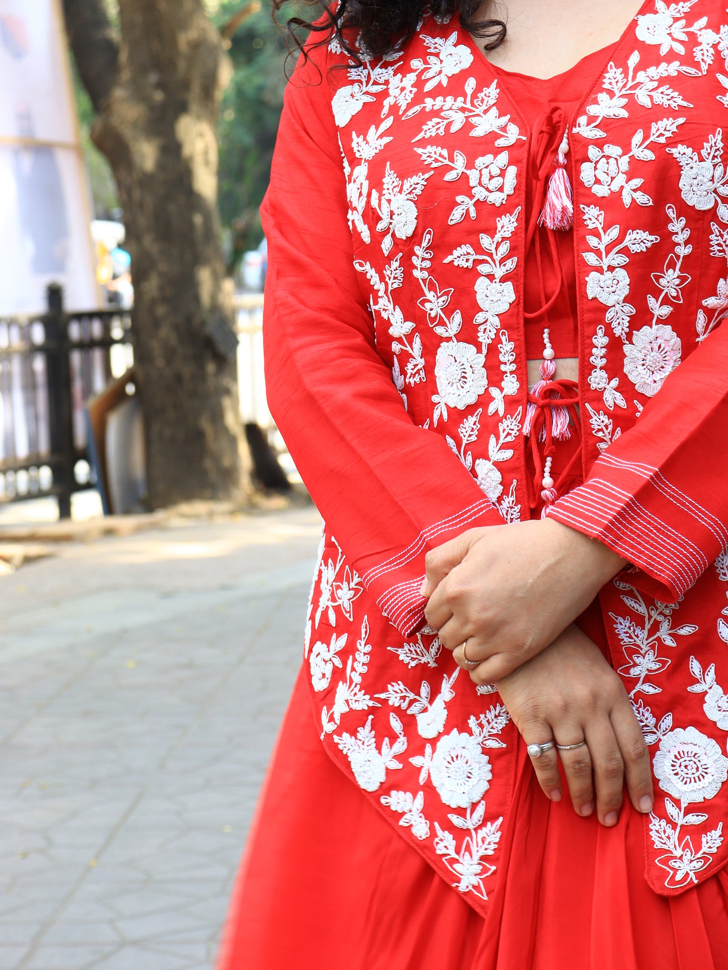 Ethereal Crimson Dhoti-Style Indo-western Set