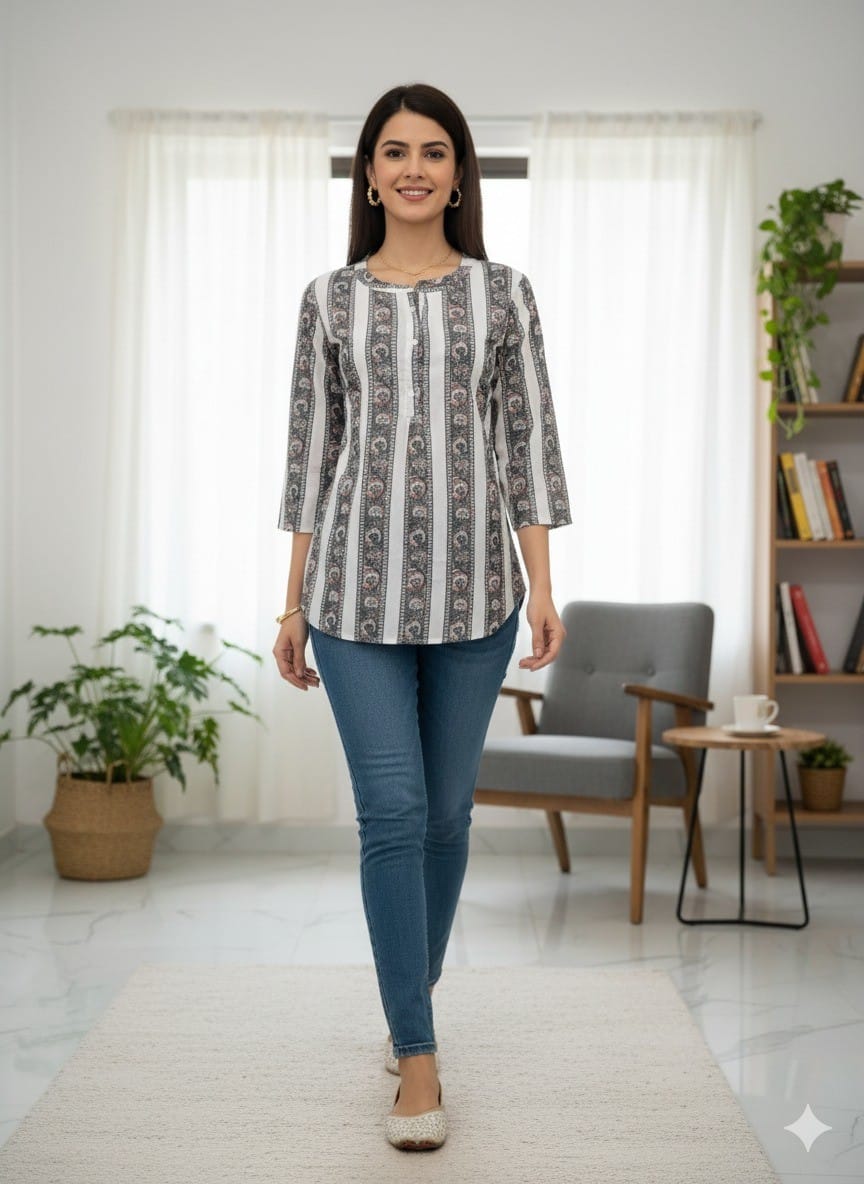 Black & White Striped Pattern Short Kurta