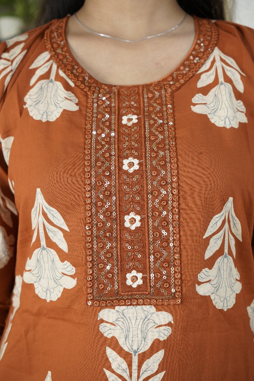 Floral Block Print Suit Set