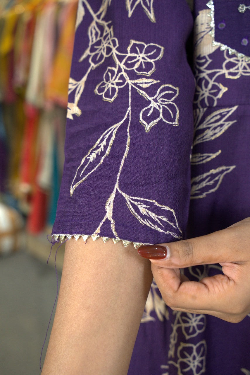 Royal Violet Floral Hand-Embroidered Kurta Set With Dupatta