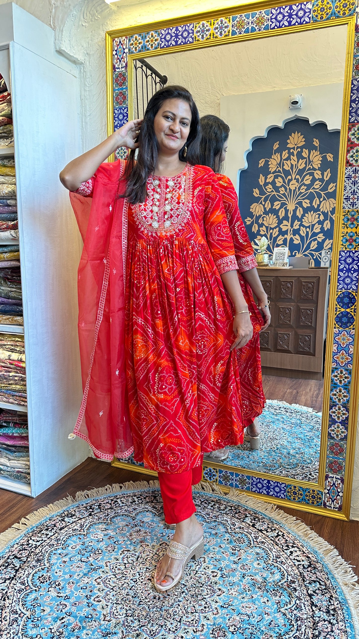 Gulmohar Bandhani Anarkali Set