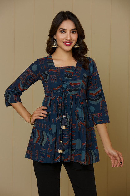 Indigo Abstract Print Peplum Kurta