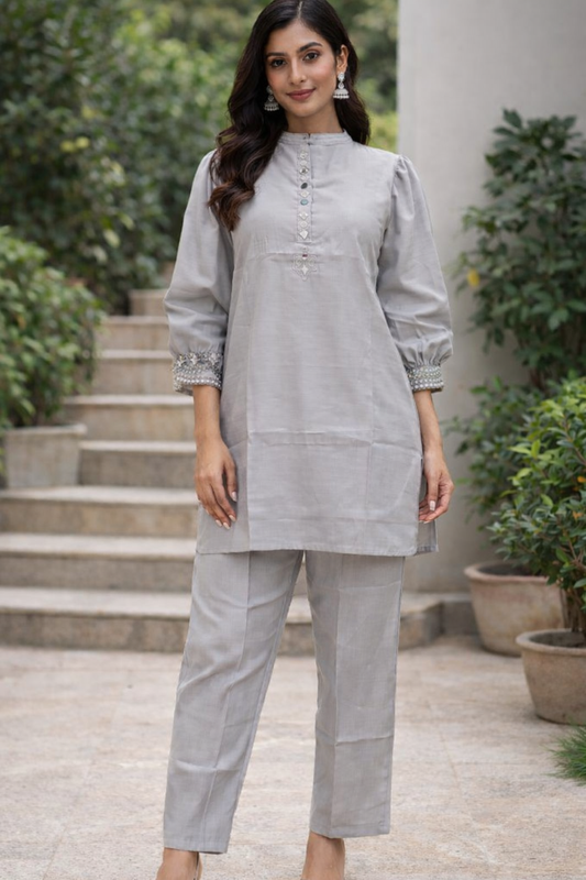 Silver Mist Puff-Sleeve Co-ord Set