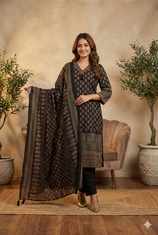 The Midnight Bagh Block-Print Suit Set