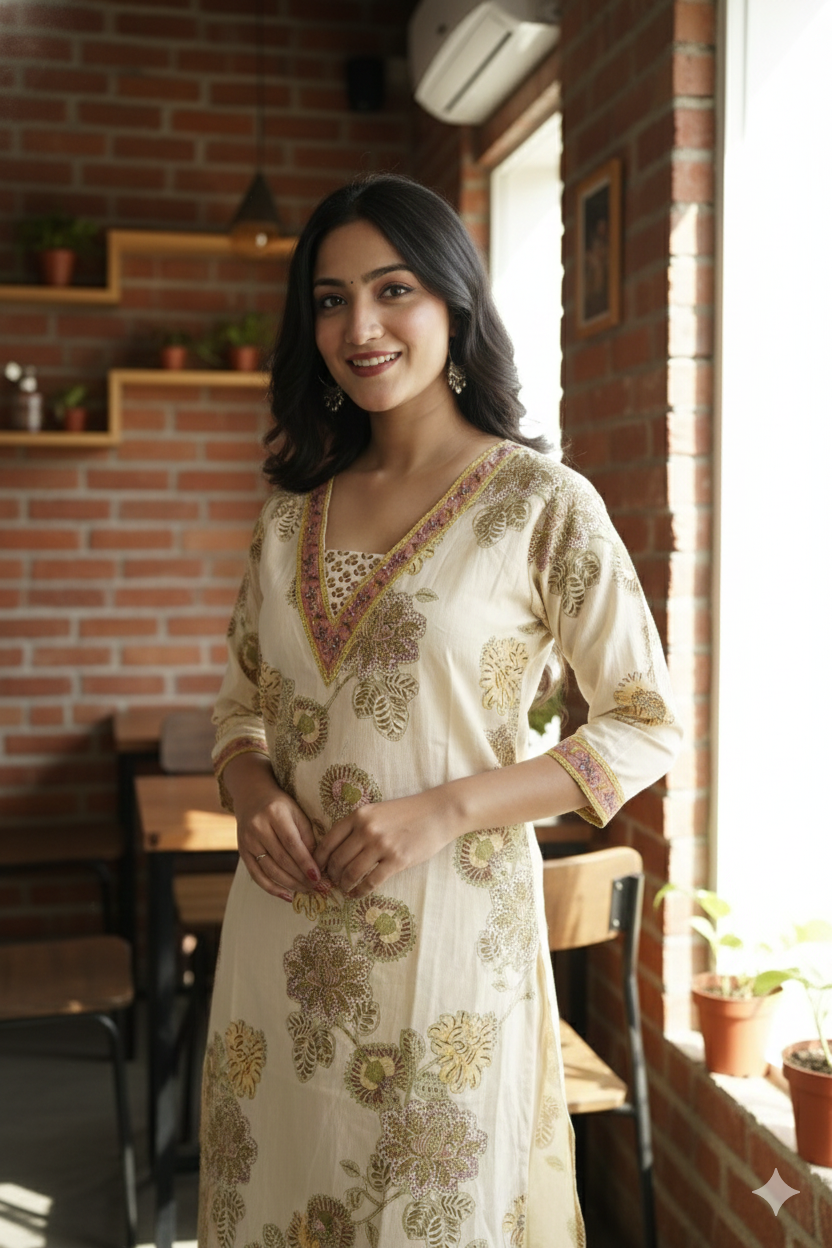 Floral Block Print Kurta Set