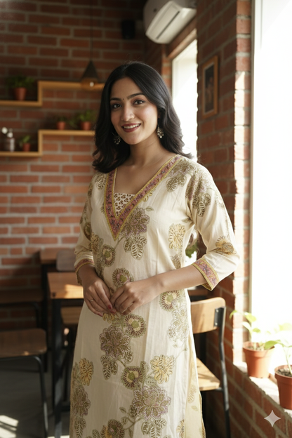 Floral Block Print Kurta Set