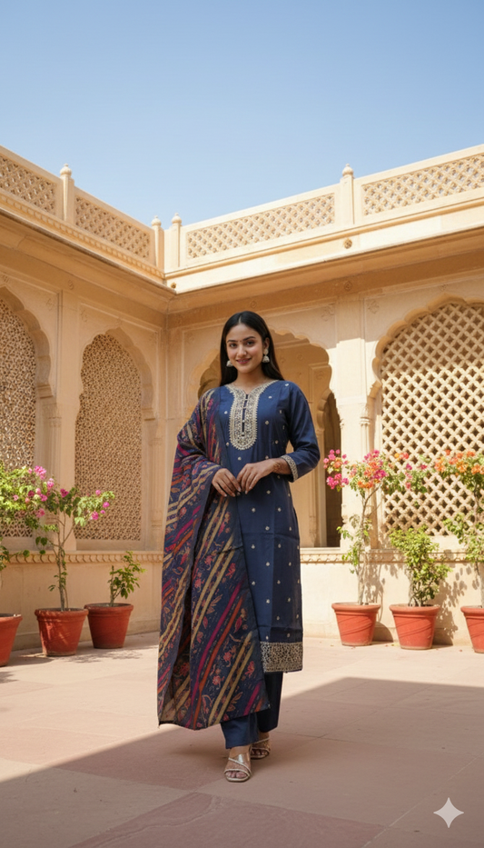 The Sapphire Regalia Embroidered Kurta Set