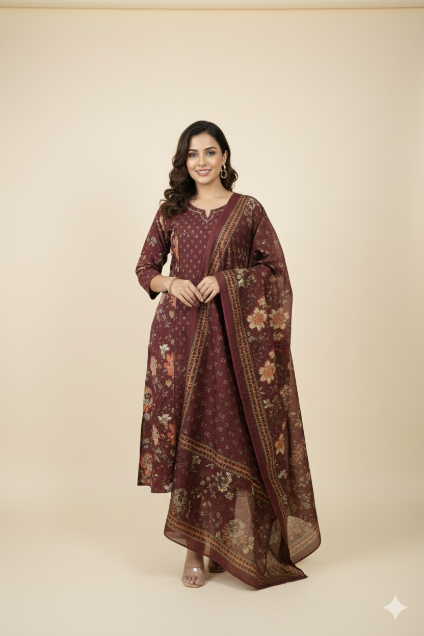 Maroon Bloom Kurta Set