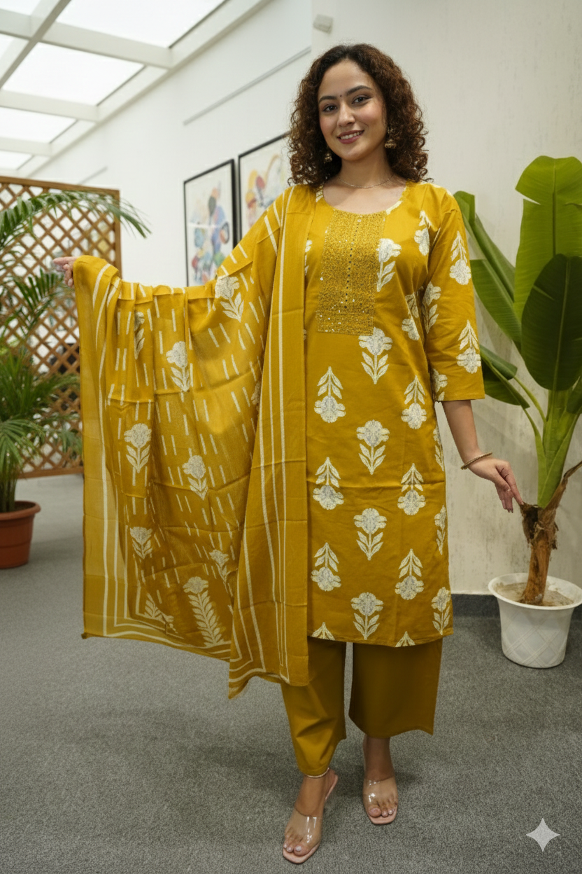 Floral Block Print Suit Set