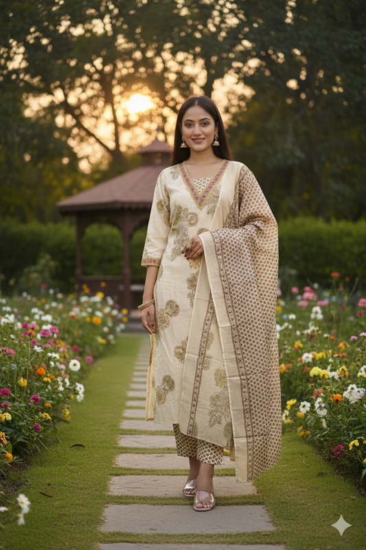 Floral Block Print Kurta Set