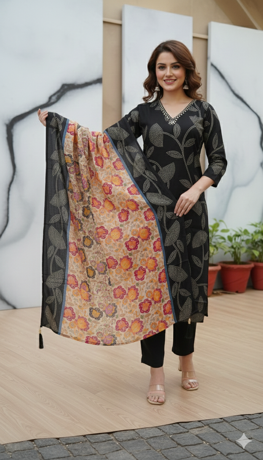Bandhani Print Kurta Set with Floral Handloom Dupatta