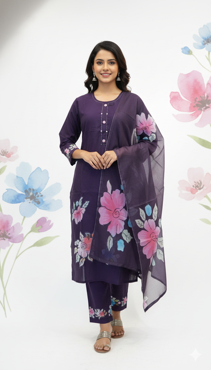 Aura Floral Hand-Painted Suit