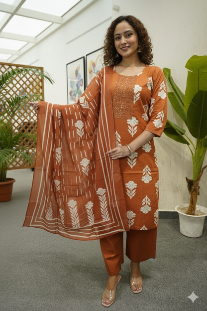 Floral Block Print Suit Set