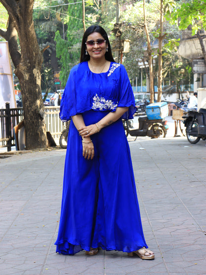 Royal Azure & Scarlet Cape Indo-Western