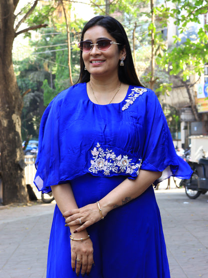 Royal Azure & Scarlet Cape Indo-Western