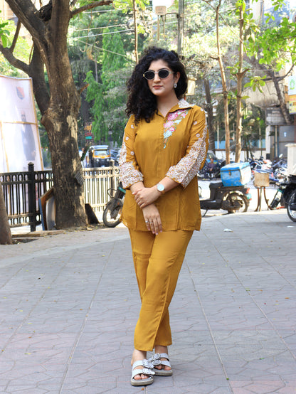 Mustard Bloom Embroidered Co-Ord Set