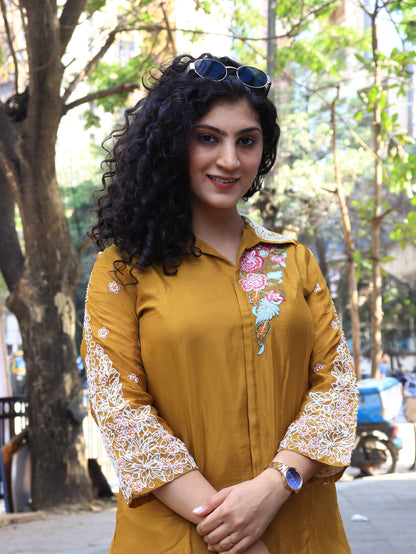 Mustard Bloom Embroidered Co-Ord Set