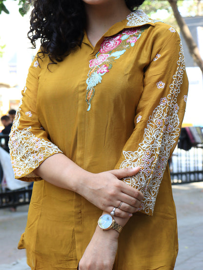 Mustard Bloom Embroidered Co-Ord Set