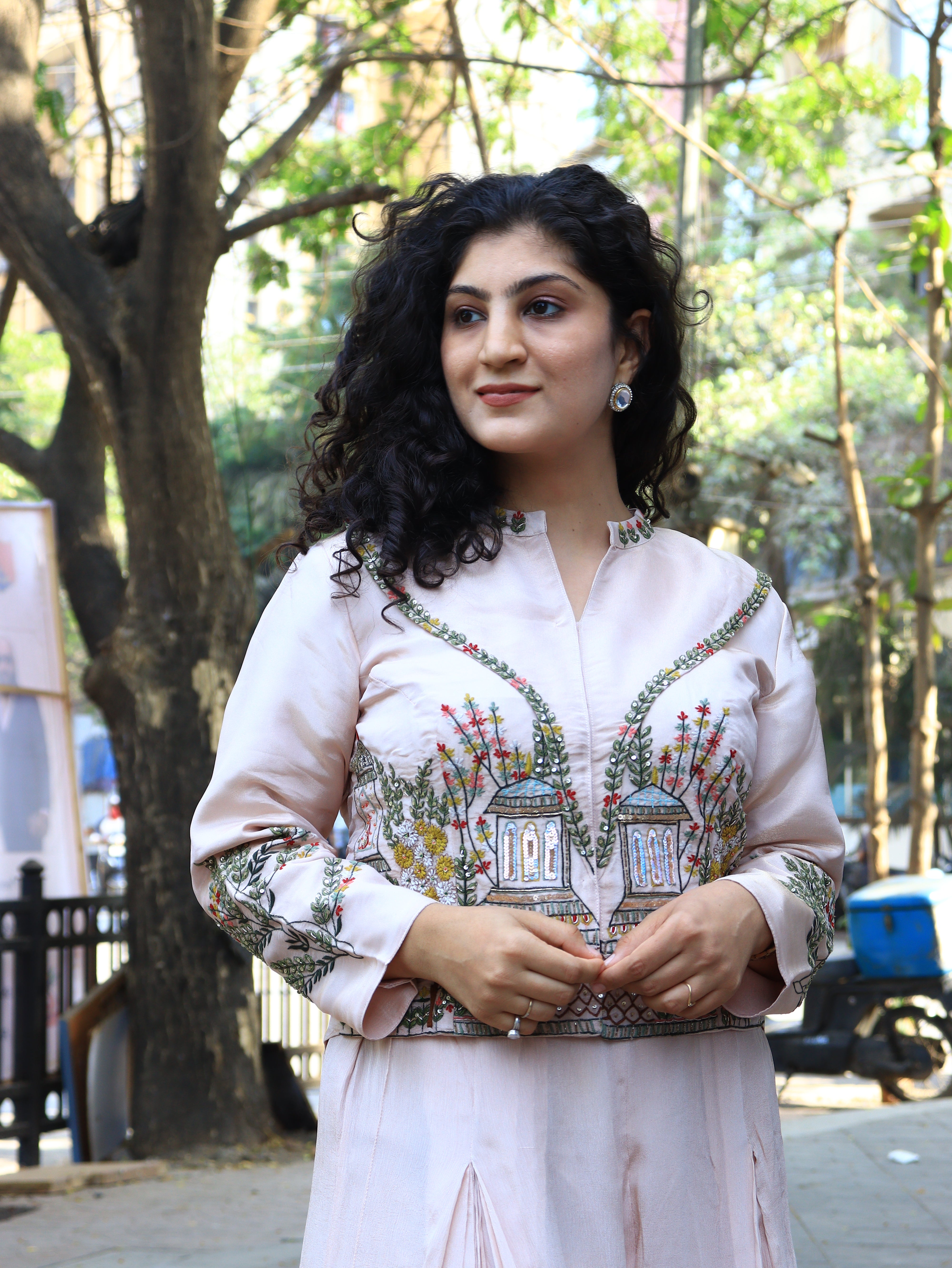 Pastel Peach Hand-Embroidered Indo-Western Co-ord Set