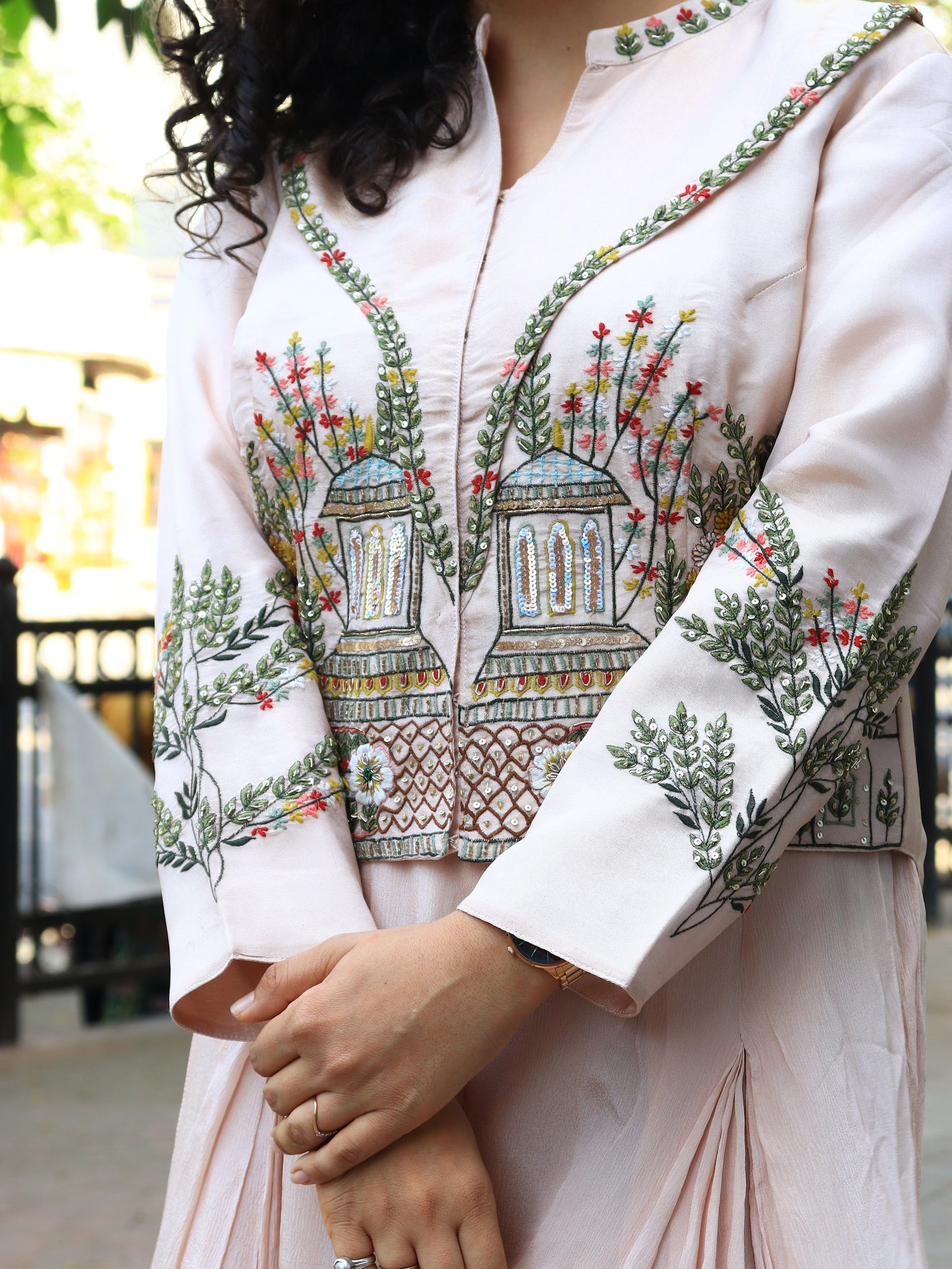 Pastel Peach Hand-Embroidered Indo-Western Co-ord Set