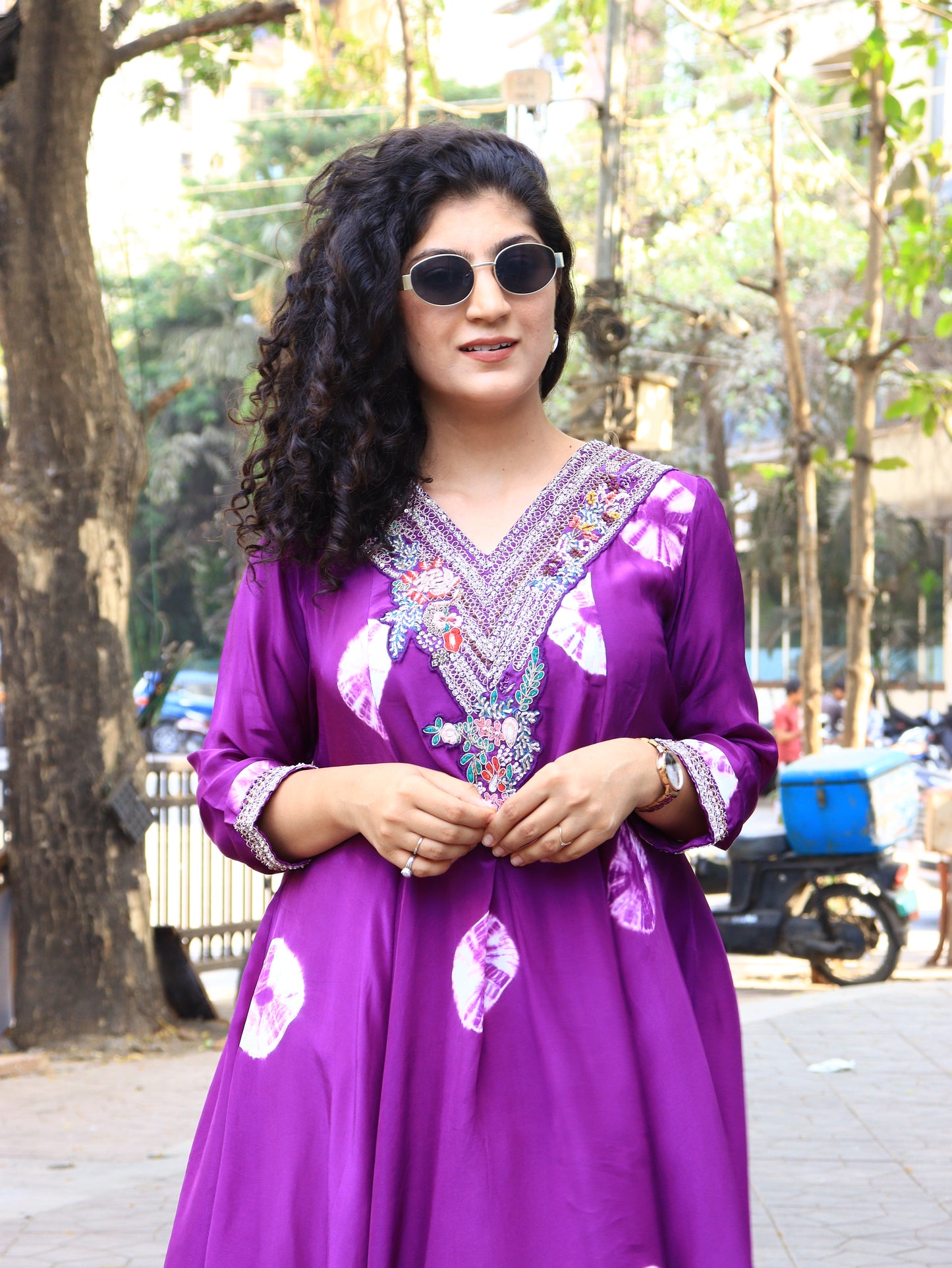Royal Orchid Embroidered Asymmetric Kurta Set
