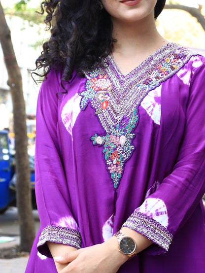 Royal Orchid Embroidered Asymmetric Kurta Set