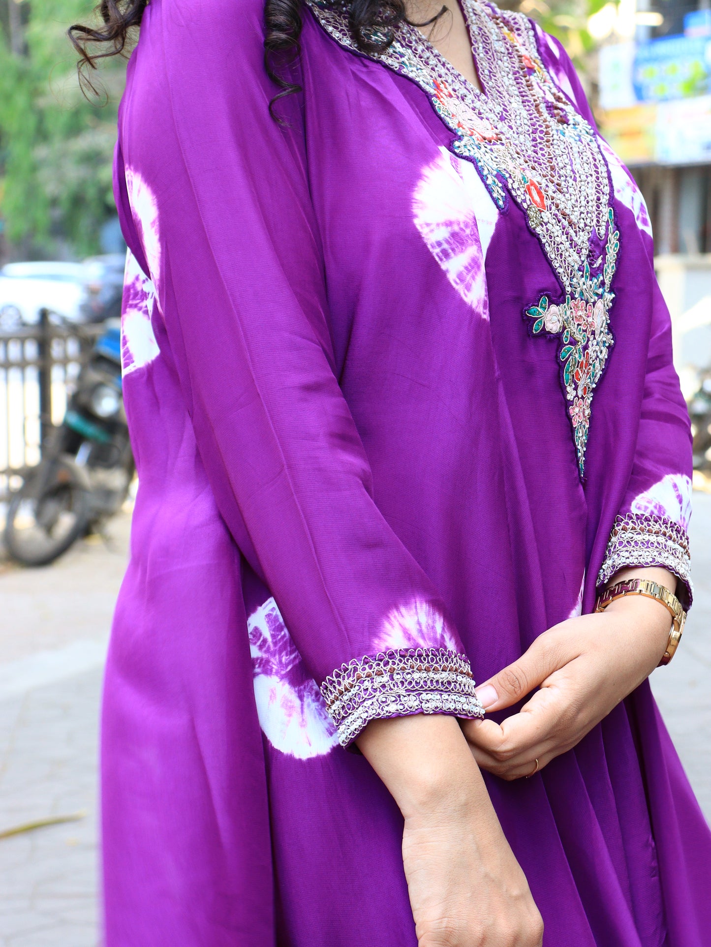 Royal Orchid Embroidered Asymmetric Kurta Set