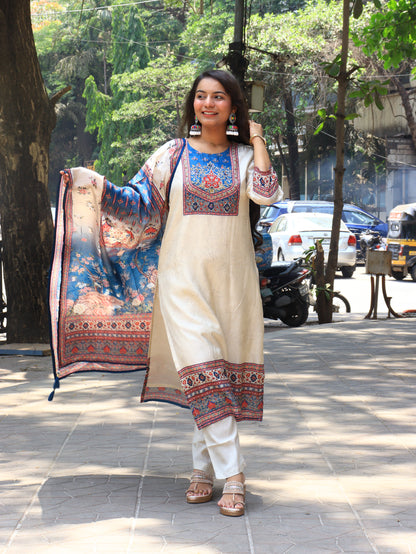 Celestial Ivory: Hand-Detailed Kurta & Pant Set