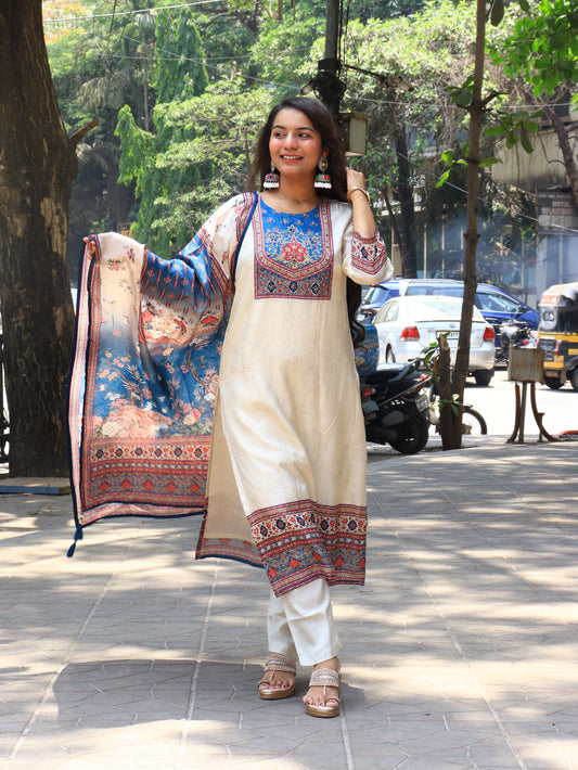 Celestial Ivory: Hand-Detailed Kurta & Pant Set