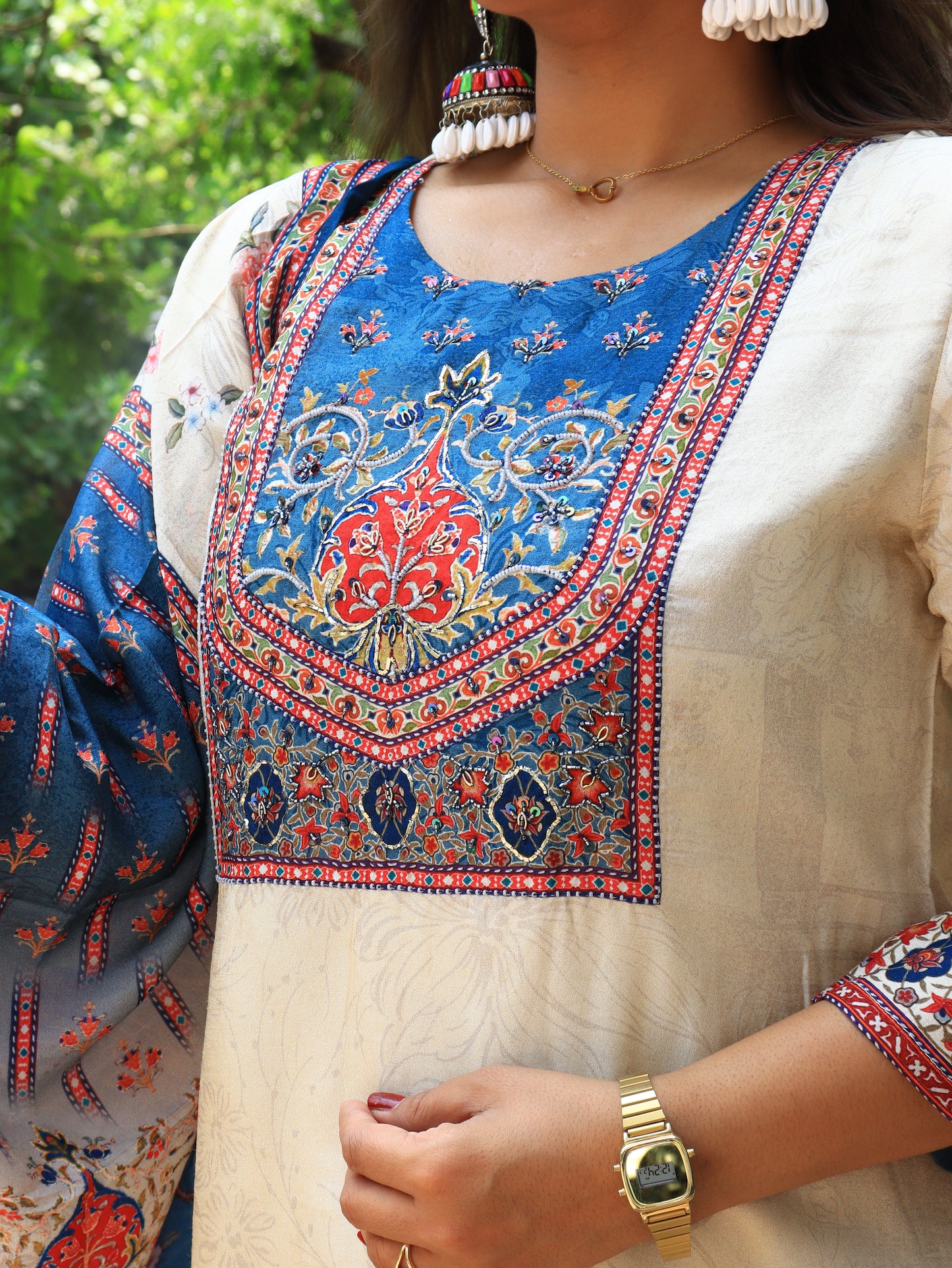 Celestial Ivory: Hand-Detailed Kurta & Pant Set