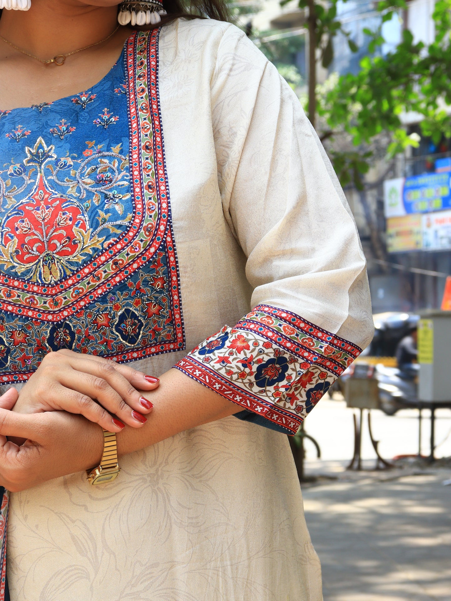 Celestial Ivory: Hand-Detailed Kurta & Pant Set